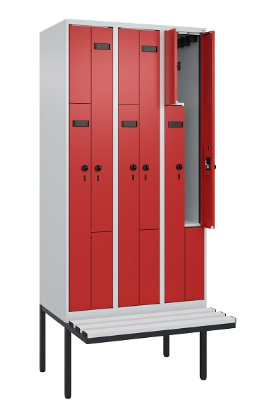 C+P Z-Spind Evolo PLUS, Bank, 6 Fächer, 2120x900x815mm, 7035/3000, Drehriegel, Material Sitzfläche Kunststoff, 0490437-306 S10057