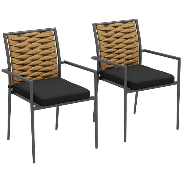 Outsunny Gartenstühle Outdoor-Stühle Terrassenstühle, wetterbeständig, modernes Design, 57 x 58 x 87cm, Braun+Schwarz+Grau, 84G-325V00BK
