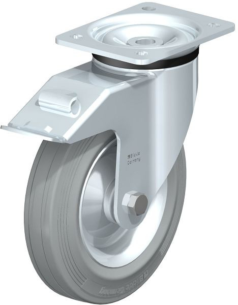 Blickle LK-RD 202R-FI-VLI Stahlblech-Lenkrolle, schwere Ausführung, mit Anschraubplatte & Feststeller, Zweikomponenten-Vollgummi, Grau, 738864