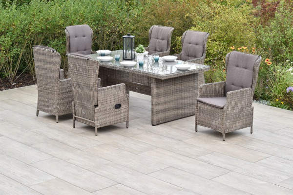 Merxx Riviera Set 13-teilig, 2 Riviera Sessel verstellbar, 4 Riviera Sessel mit hoher Rückenlehne, 1 Tisch 200 x 100 x 78 cm, naturgrau, 28364-253