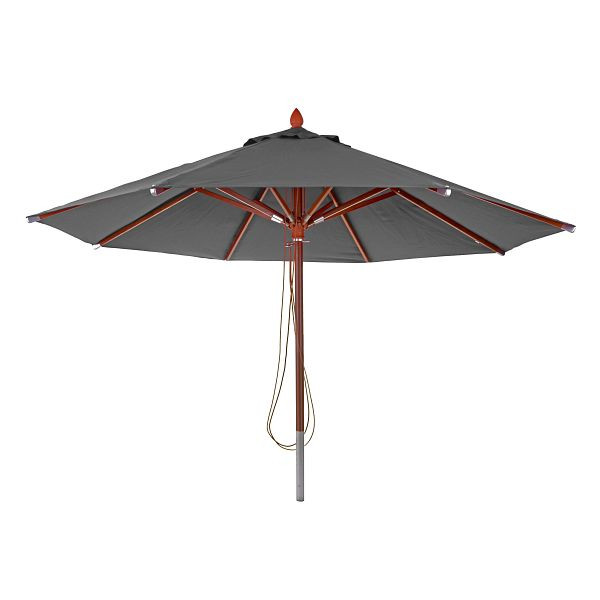 Mendler Gastronomie Holz-Sonnenschirm HWC-C57, Gartenschirm, Polyester/Holz 16kg, rund Ø4m Seilzug stoßsicher, anthrazit, 66532