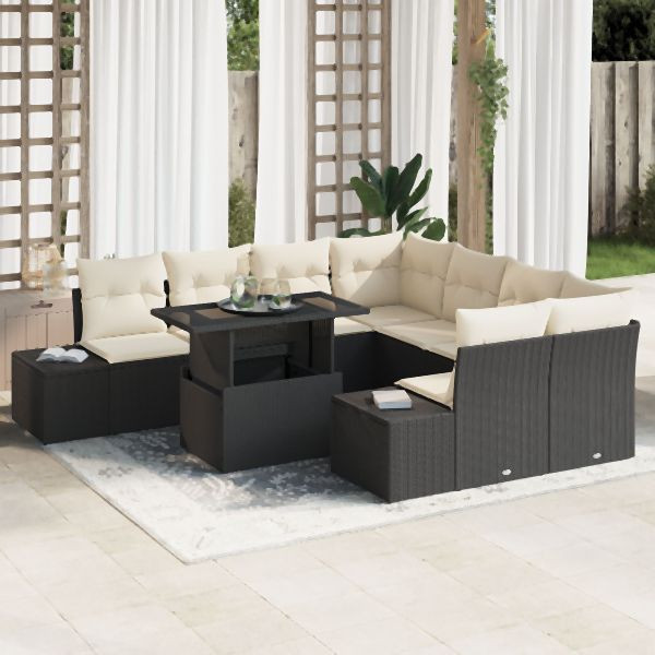 vidaXL Garten-Sofa-Set 9-teilig Beige Rattan Outdoor-Sofa-Set, 3357890