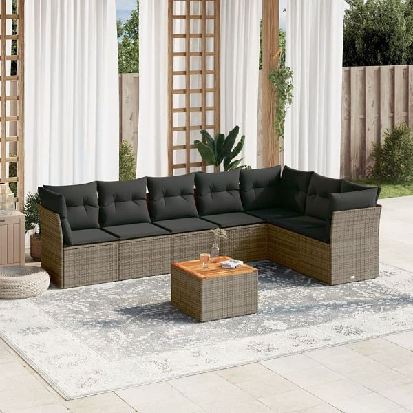 vidaXL 8-teilig Garten-Sofagarnitur mit Kissen Grau Poly Rattan, 3223680