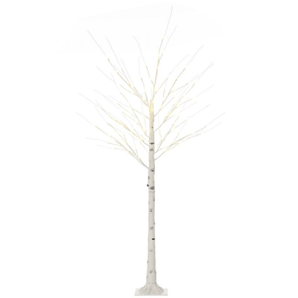 HOMCOM Kunstbaum, Kunstbirke, mit LED-Beleuchtung, warmweiß, realistische, weiße Rinde, 22 x 22 x 180 cm, 830-550V92WT