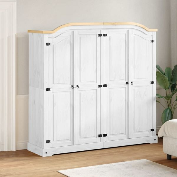 vidaXL Kleiderschrank Corona Weiß 194x52x186 cm Massivholz Kiefer, 4012163