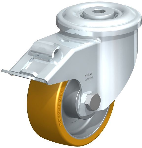 Blickle LKR-ALTH 100K-FI Stahlblech-Lenkrolle, schwere Ausführung, mit Rückenloch & Feststeller, Blickle Extrathane®, Hellbraun, 591404
