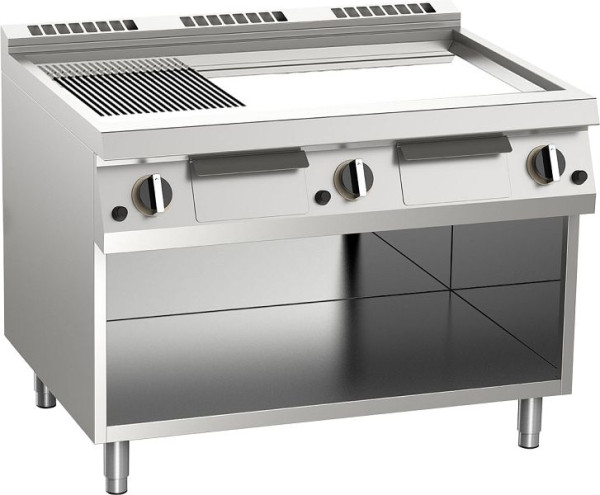 KBS Gas-Grillplatte 2/3 glatt + 1/3 gerillt verchromt 21kW 3 Heizzonen offener Unterbau, 10422427