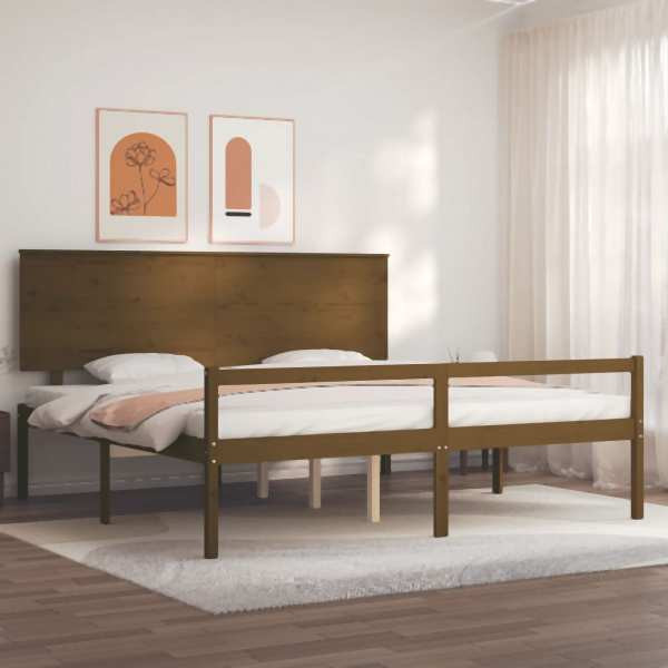 vidaXL Seniorenbett mit Kopfteil 200x200 cm Honigbraun Massivholz, 3195504