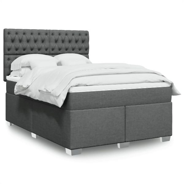vidaXL Boxspringbett mit Matratze Dunkelgrau 140x200 cm Stoff, 3292819