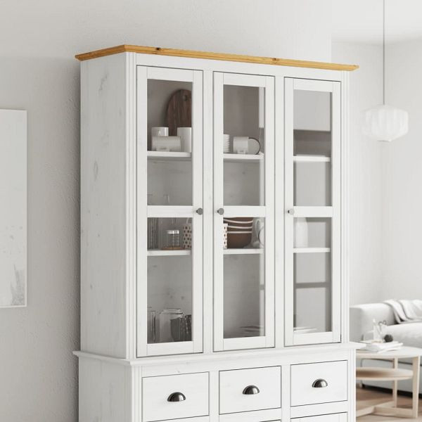 vidaXL Vitrinenschrank mit Glastüren BODO Weiß und Braun Kiefernholz, 355078