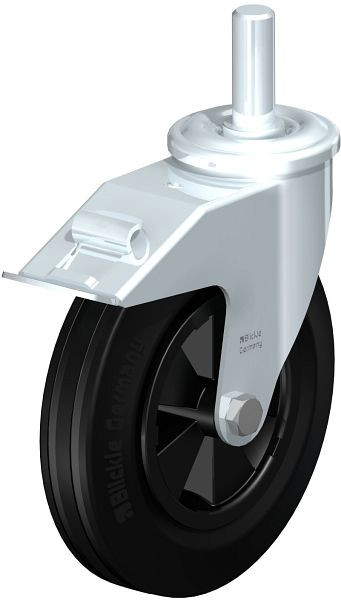 Blickle LEZ-VPP 200G-22-FI Stahlblech-Lenkrolle mit Zapfen & Feststeller, Vollgummi, Schwarz, 577692