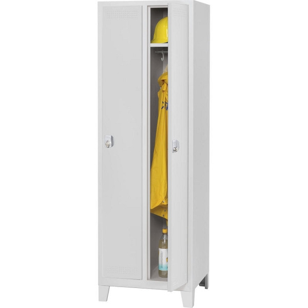 Deskin Garderoben-Stahlspind SP PROFI SYSTEM mit Füßen, 2 Abteile 300 mm, Drehriegel, Lichtgrau/lichtgrau, H 1800 x B 590 x T 500 mm, 225799