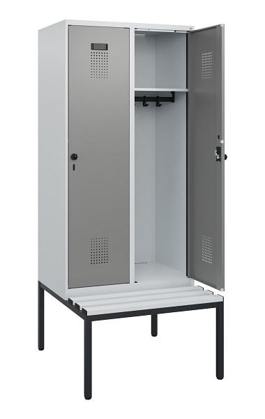 C+P Spind Evolo PLUS, 2 Abteile, 1950x800x815mm, 7035/0004, Drehriegel, Sitzfläche Kunststoff, Sitzbank, 0490505-22 S10068