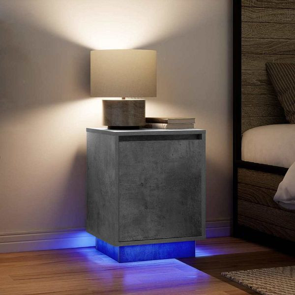 vidaXL Nachttische mit LED-Leuchten 2 Stk. Betongrau 38x34x50 cm, 861272