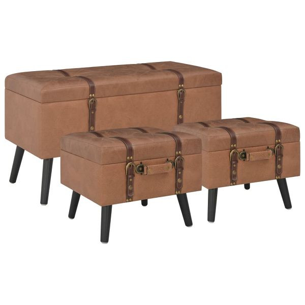 vidaXL Hocker mit Stauraum 3 Stück Braun Kunstleder, 247533