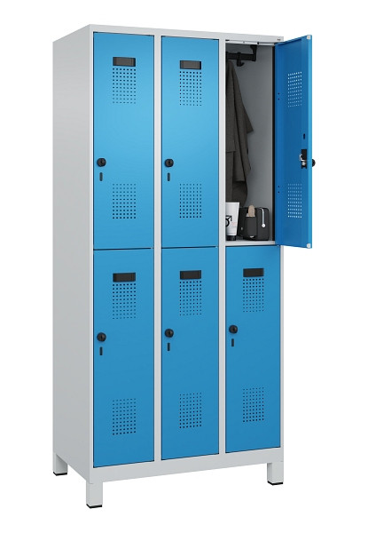 C+P Doppelstöckiger Spind Evolo PLUS, mit Füßen, 6 Fächer, 1950x900x500mm, 7035, Frontfarbe RAL 5012 Lichtblau, Drehriegel, 049310-30 S10007