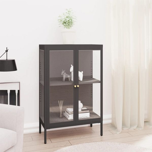 vidaXL Sideboard Anthrazit 75x35x105 cm Stahl und Glas, 336072
