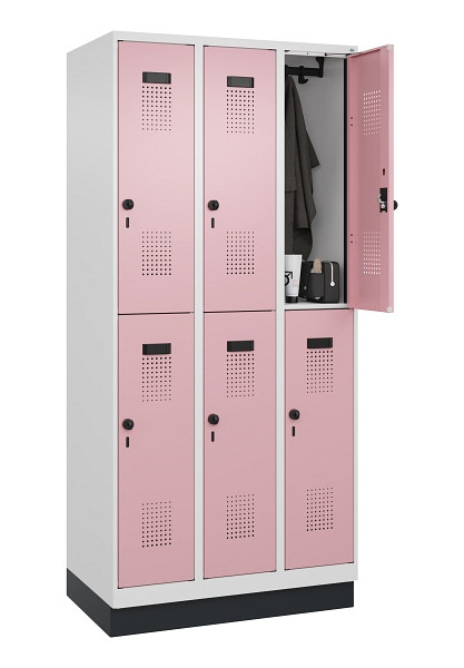 C+P Doppelstöckiger Spind Evolo PLUS, mit Sockel, 6 Fächer, 1950x900x500mm, 9016, Frontfarbe RAL 3015 Hellrosa, Drehriegel, 049320-30 S10018