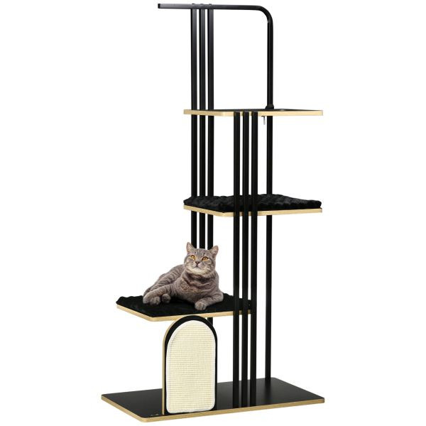 PawHut Katzenbaum 170 cm Kratzbaum mit Kissen Kletterbaum mit Kratzbrett Stahl, D30-625V00BK