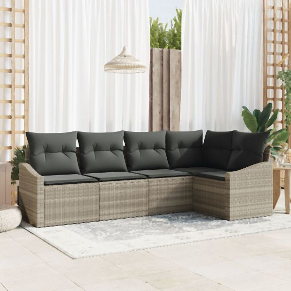 vidaXL Garten Sofa Set Set von 5 Beige Poly-Rattan Garten Sofa, 3355391