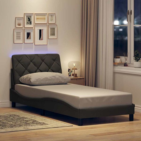 vidaXL Bettgestell mit LED ohne Matratze Dunkelgrau 80x200 cm Stoff, 3310630