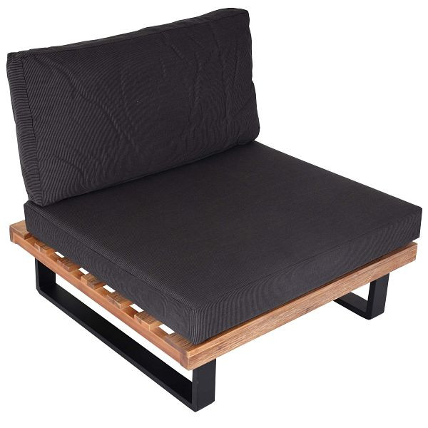 Mendler Lounge-Sessel HWC-H54, Garten-Sessel, Spun Poly Akazie Holz FSC Aluminium, hellbraun, Polster dunkelgrau, 98522+101470