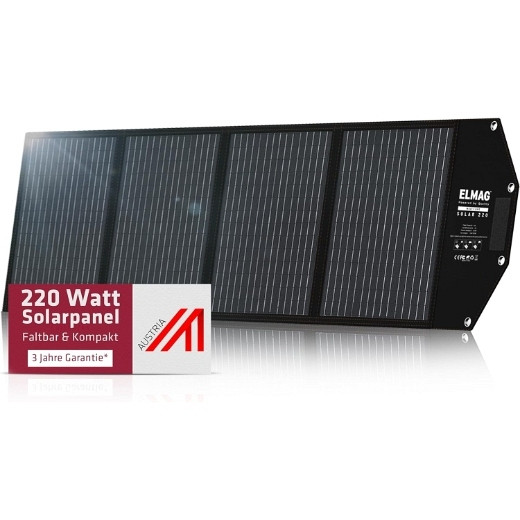 ELMAG Faltbares Solarpanel SOLAR 220 - monokristallin, 18VDC, 220Wp für tragbare Powerstations, 52953