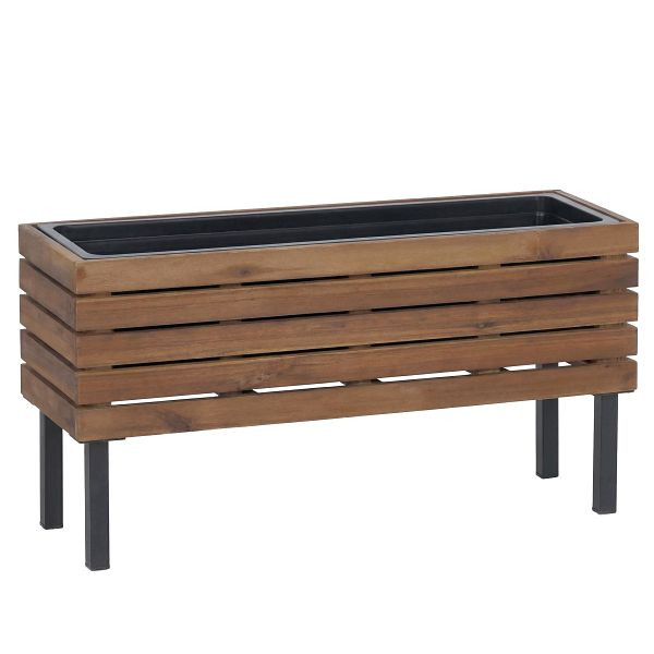 Mendler Pflanzkasten HWC-P84, Blumenkasten Outdoor Stahl Akazie 36x62x22cm FSC®-zertifiziert, braun, 120453
