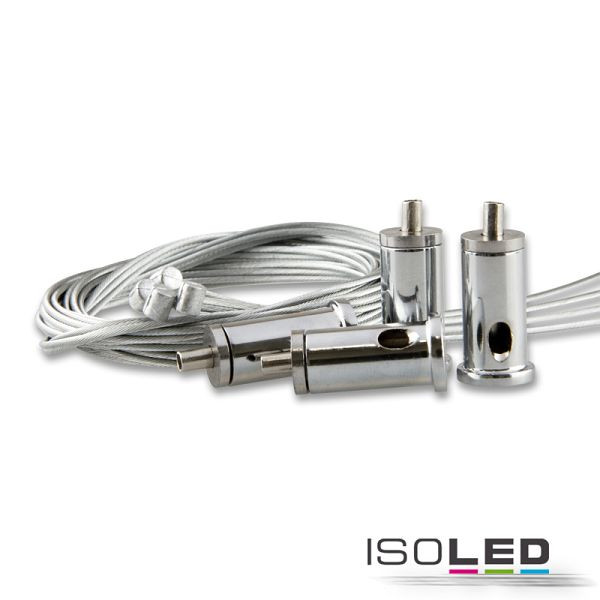 ISOLED Seilabhängung (4 Stk) mit Deckenverschraubung und Gegenstück mit Rutschklemme inkl. Stahlseile 1,5m, 112473