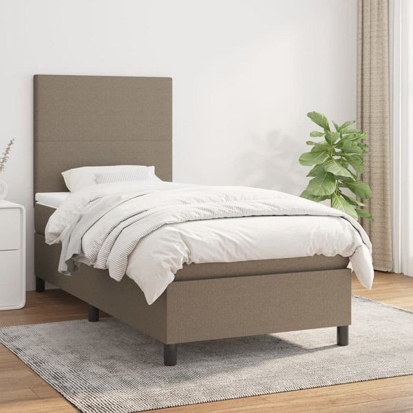 vidaXL Boxspringbett mit Matratze Taupe 100x200 cm Stoff, 3141597