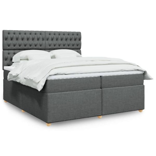 vidaXL Boxspringbett mit Matratze Dunkelgrau 200x200 cm Stoff, 3291395