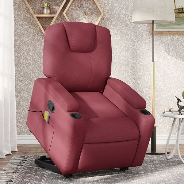 vidaXL Massagesessel mit Aufstehhilfe Weinrot Stoff, 3204383