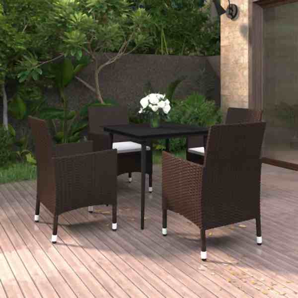 vidaXL 5-tlg. Garten-Essgruppe mit Auflagen Poly Rattan und Glas, 3099722
