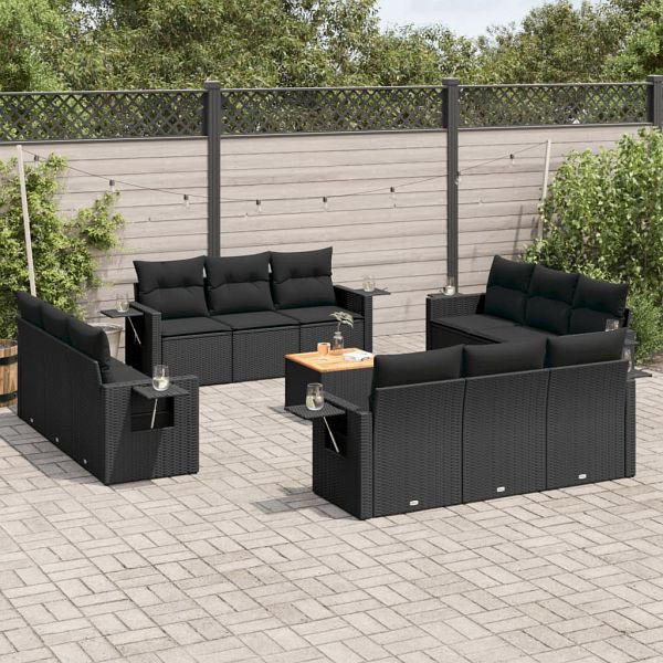 vidaXL 13-teilig Garten-Sofagarnitur mit Kissen Schwarz Poly Rattan, 3256825