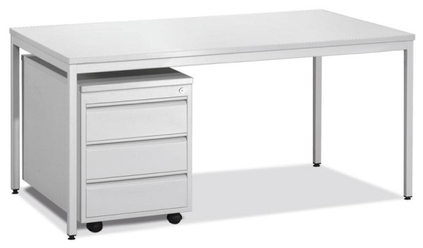 Deskin Schreibtisch BASE L mit Rollcontainer, Lichtgrau, Plattenstärke 25 mm, B 1200 x T 800, mit einem Rollcontainer, 274080