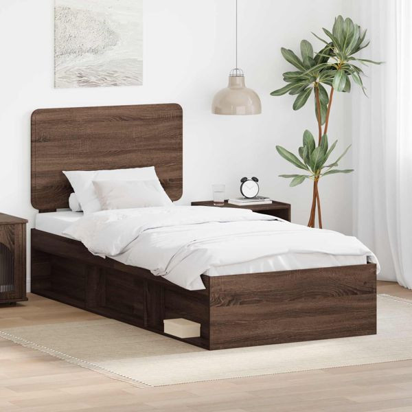 vidaXL Bettrahmen Braun Eichen-Optik 90 x 200 cm Massives Kiefernholz, 3412539