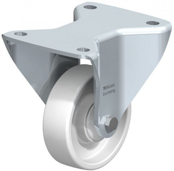 Blickle BH-PO 100K-3 Stahlblech-Bockrolle, Schwerlast-Ausführung, mit Anschraubplatte, Polyamid, Weiß, 752608