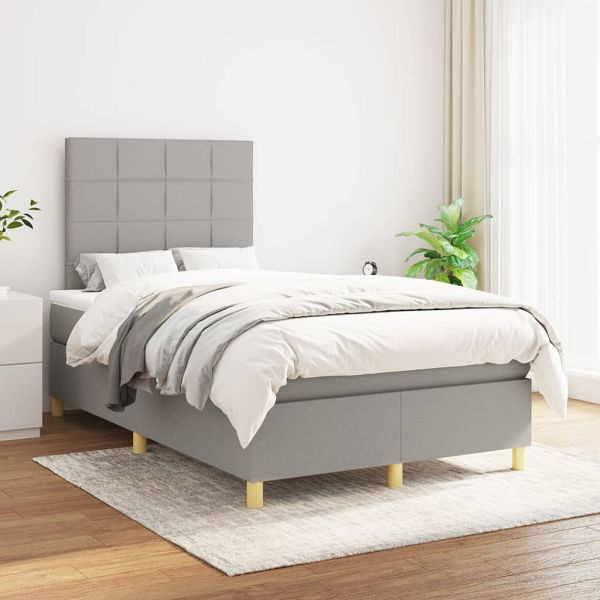 vidaXL Boxspringbett mit Matratze Hellgrau 120x200 cm Stoff, 3142321