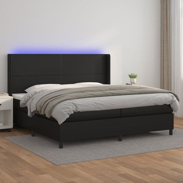 vidaXL Boxspringbett mit Matratze & LED Schwarz 200x200 cm Kunstleder, 3139283