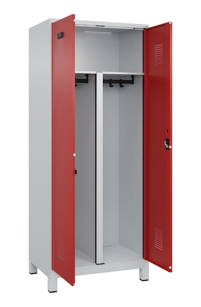 C+P PSA Schwarz-Weiß-Spind Evolo PLUS, mit Füßen, 2 Abteile, 1950x800x500mm, 70, Frontfarbe RAL 3000 feuerrot, Zylinderschloss, 049012-22P S10030