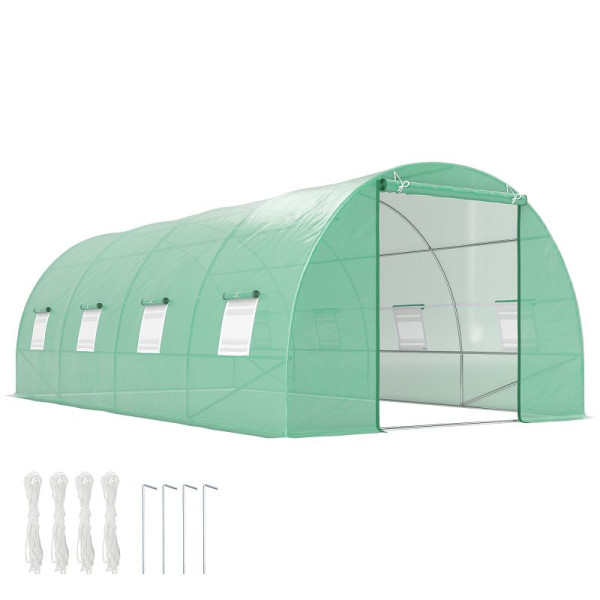 Outsunny Foliengewächshaus Tomatengewächshaus Treibhaus Folientunnel Frühbeet mit Fenster Grün 595 x 300 x 200 cm, 845-018