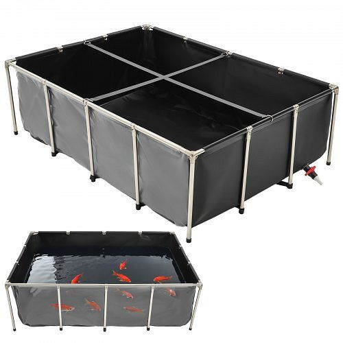 VEVOR 1781,3 L PVC-Fischtank, mit Sichtfenster & Edelstahlrahmen, schwarz, Ablassventil, für Koi/Goldfisch-Zucht, DSYCHSDTMC21LEAON002V0