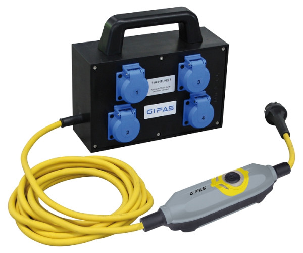 GIFAS Vollgummi-Kleinverteiler Typ 2516, 5m Anschlußleitung mit Stecker, 4x Schuko, PRCD-S+, 301255