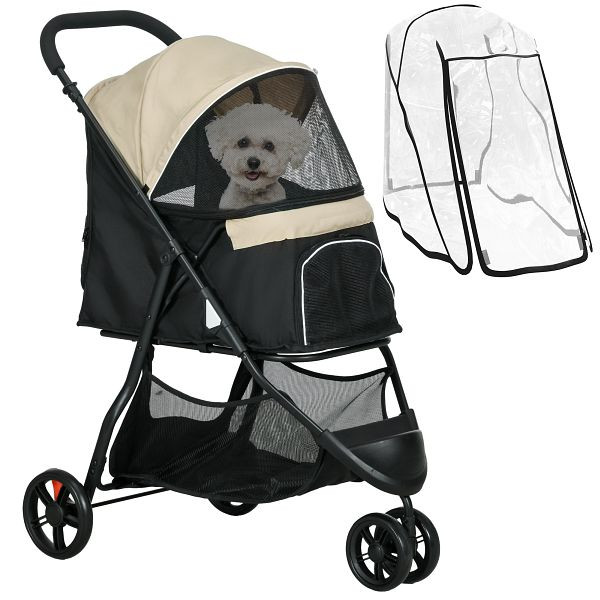 PawHut Haustierbuggy Hundebuggy, klappbar, mit Regenschutz, 2 Getränkehalter, Blau + Khaki, D00-193V00KK