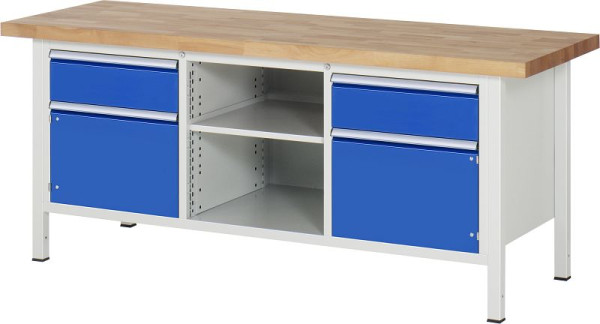 RAU Werkbank Serie 8000 - Gestell-Bauweise (Schweißgestell), 2 x Schublade, 2 x Tür, 1 x Fachboden, 2000x840x700 mm, 03-8561A2-207B4S.11