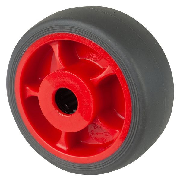 BS Rollen thermoplastisches Gummirad, Felge rot, Lauffläche grau Rollenlager, Raddurchmesser: 80 mm, VE: 8 Stück, B44.081.F003