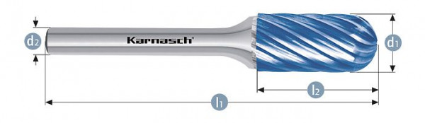 Karnasch Hartmetall-Frässtift Blue-Tec beschichtet WRC/ HP-9 d1= 12 / l2= 25 / d2= 6 / l1= 70mm, VE: 2 Stück, 116033025