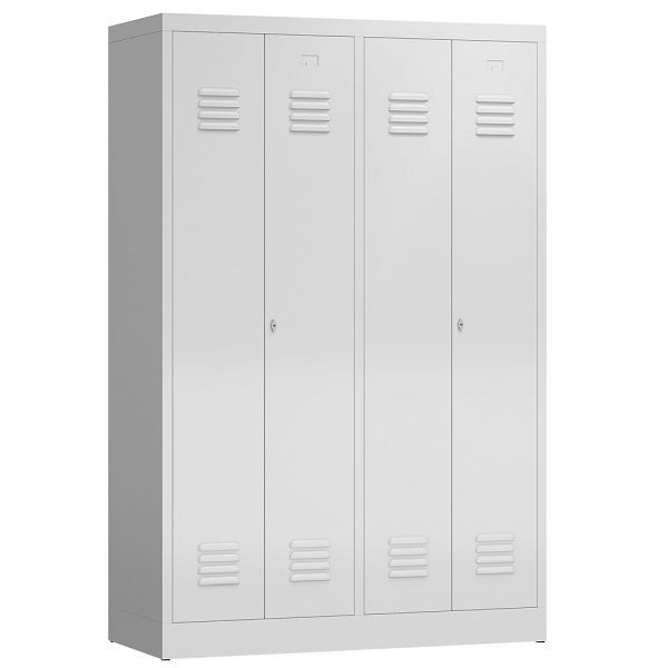 Lüllmann ClassiX Garderobenschrank, 4 Abteile, je 2 mittig schließend, 1800 x 1185 x 500 mm, lichtgrau, X-510440