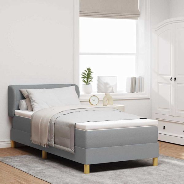 vidaXL Boxspringbett mit Matratze Creme 90x200 cm Stoff Hellgrau, 3340185