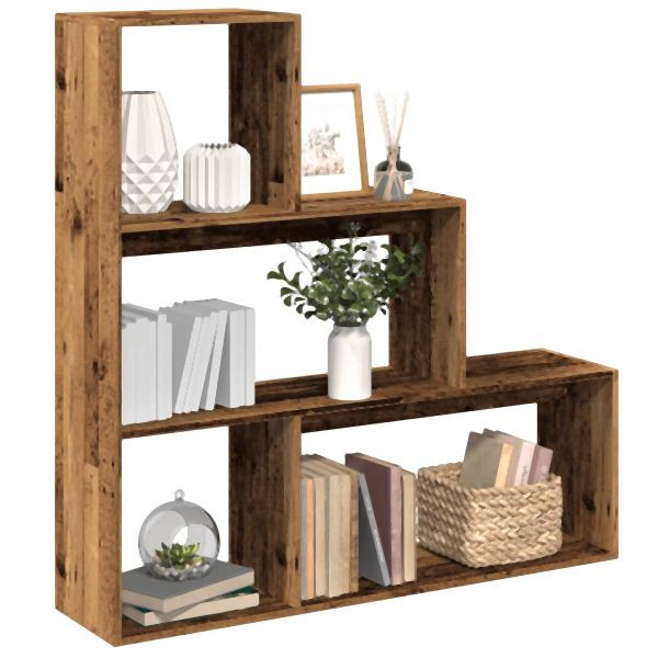 vidaXL Raumteiler-Bücherregal 3 Stufen Altholz-Optik 123x29x123 cm, 857992